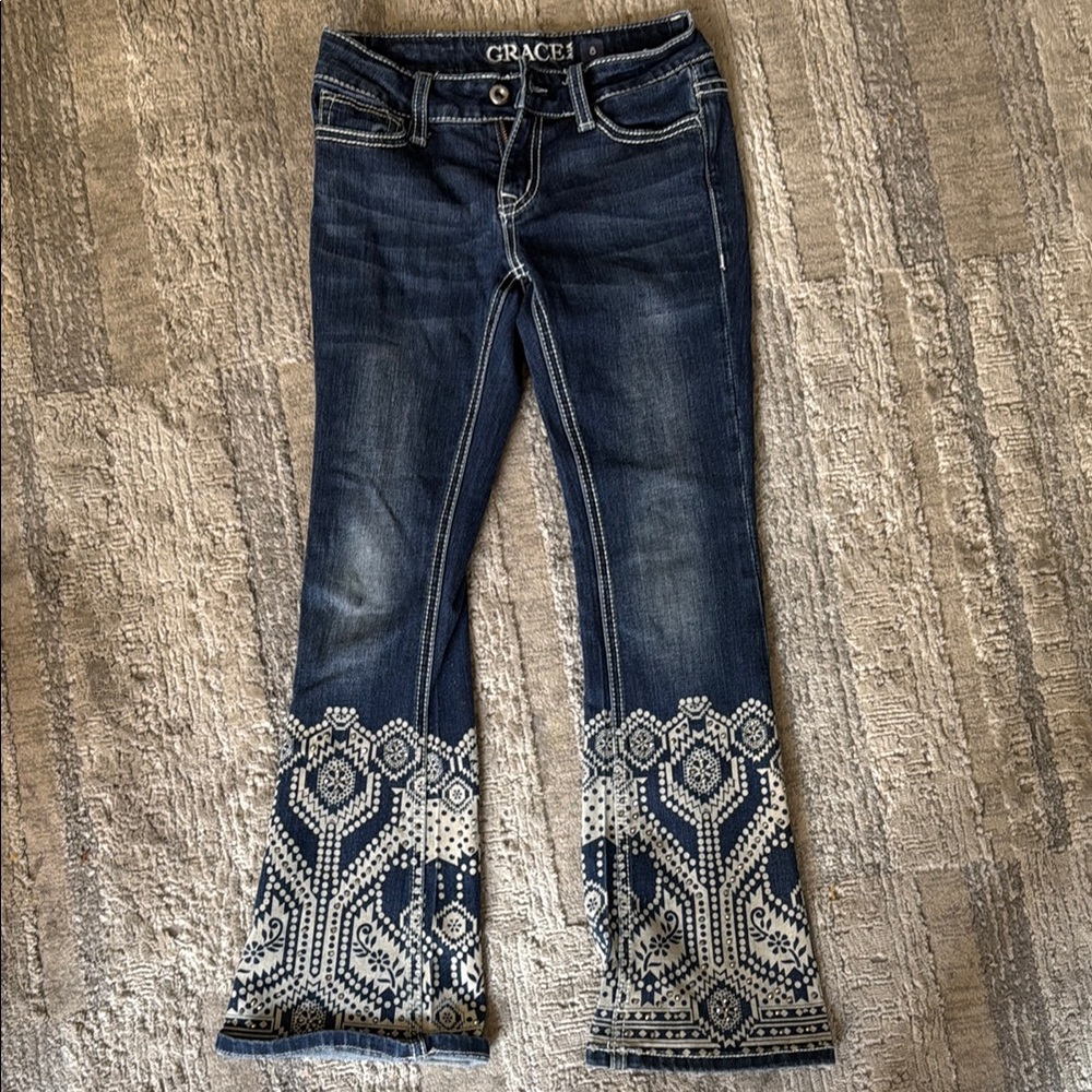 Grace in LA Blue Embroidered Bootcut Jeans